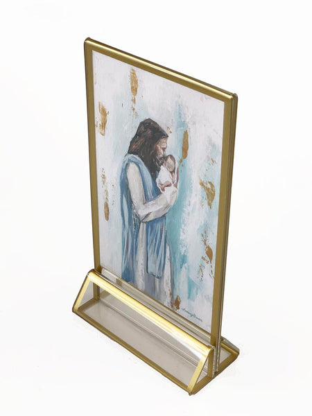 Jesus & Baby Framed Print - Light Blue