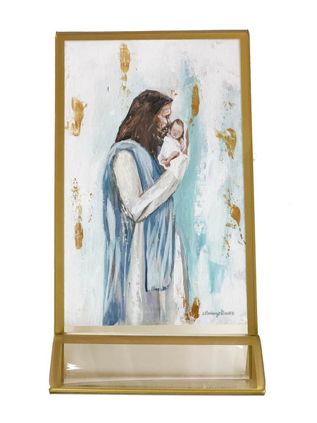 Jesus & Baby Framed Print - Light Blue