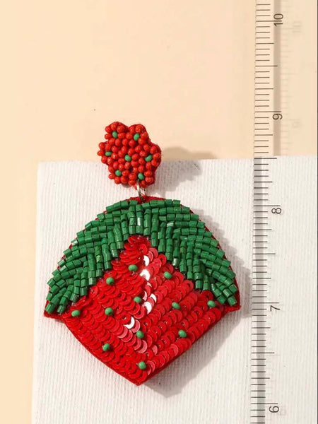 Seed Bead Earrings - Strawberry