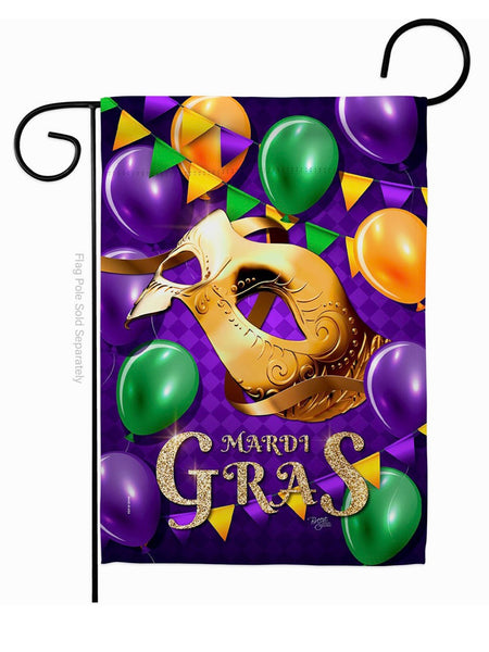 Mardi Gras Garden Flag - Mask & Balloons