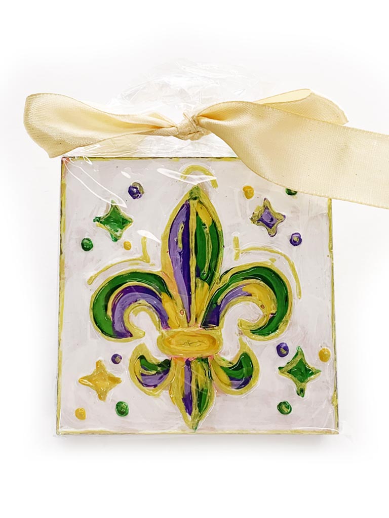 Mardi Gras  Fleur de Lis Hand Painted Plaque