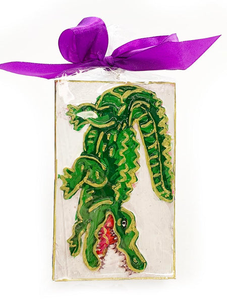 Mardi Gras Alligator Hand Painted Plaque