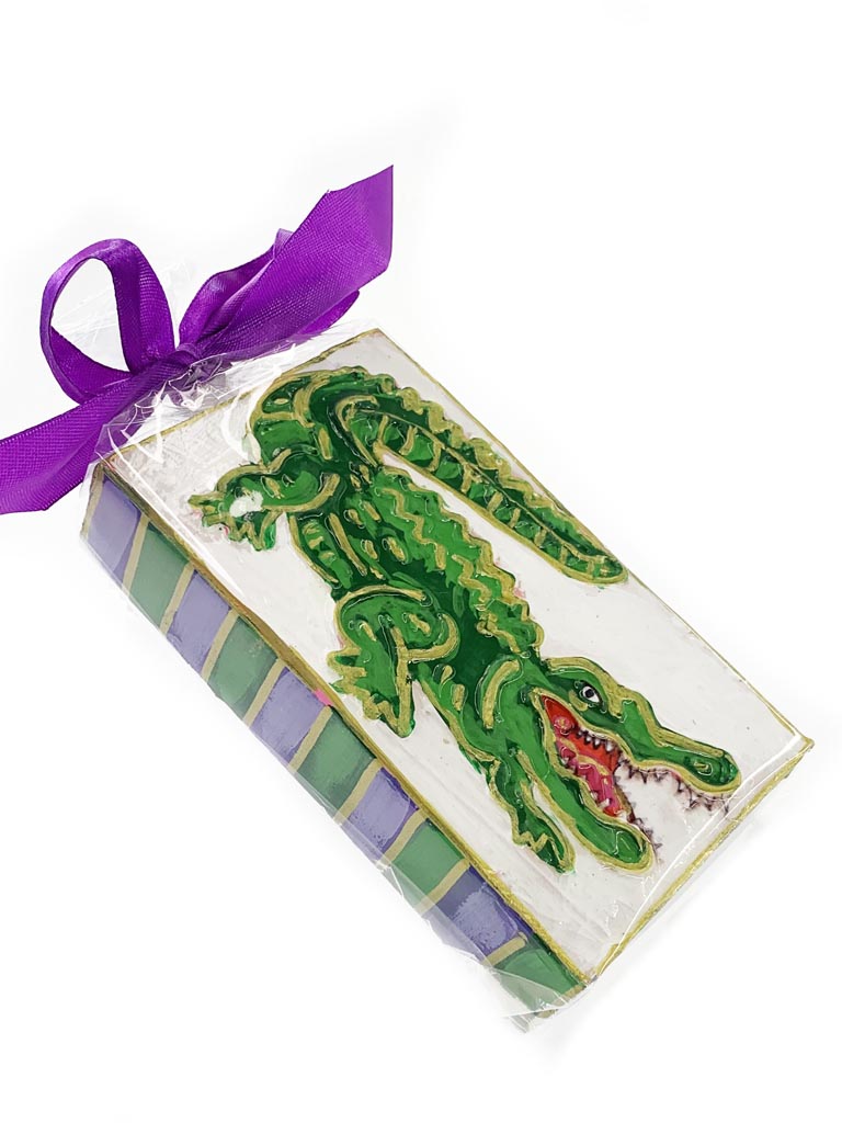 Mardi Gras Alligator Hand Painted Plaque