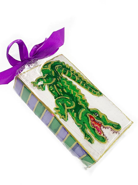 Mardi Gras Alligator Hand Painted Plaque