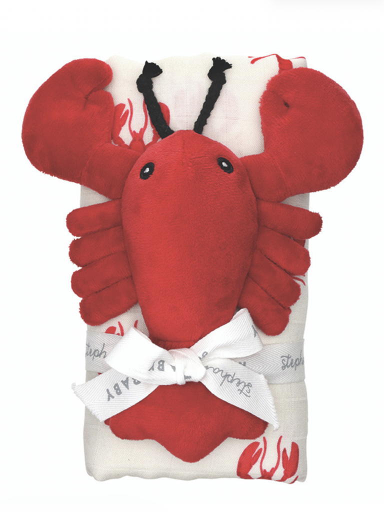 Crawfish Swaddle & Plush Rattle Set