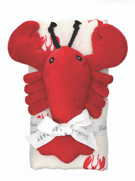 Crawfish Swaddle & Plush Rattle Set