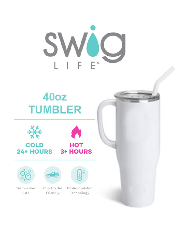 Swig Life 40oz Mega Mug, 40 oz Tumbler with Handle and Straw, Cup Holder  Friendly, Dishwasher Safe, Extra Large Insulated Tumbler, Stainless Steel