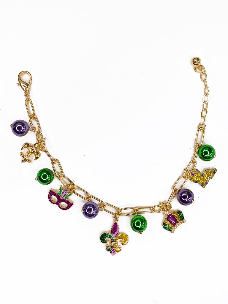 Mardi Gras Charm Bracelet - Fleur De Lis