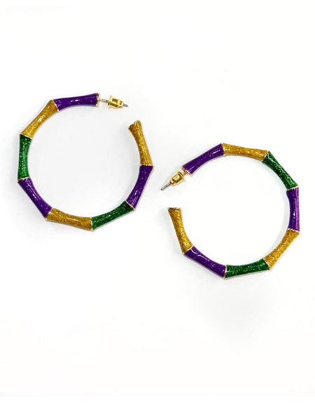 Mardi Gras Bamboo Hoop Earrings