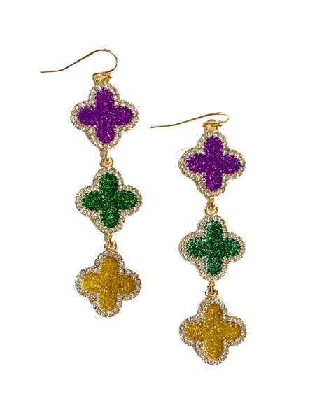 Mardi Gras Triple Quatrefoil Earrings