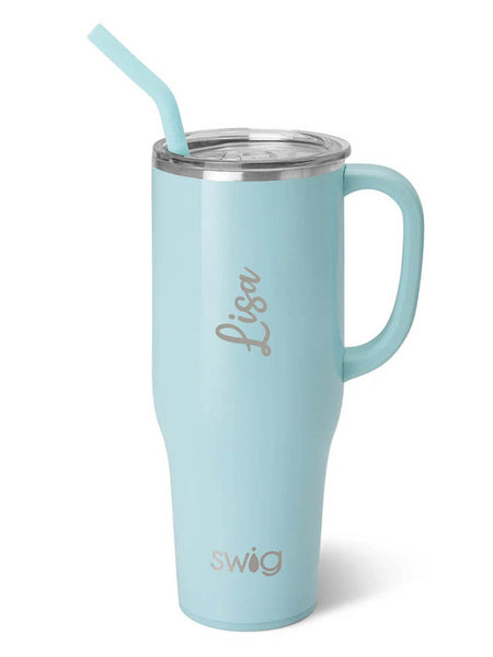 Personalized Swig 40oz Mug - Shimmer Aquamarine