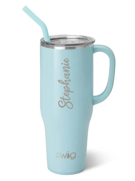 Personalized Swig 40oz Mug - Shimmer Aquamarine