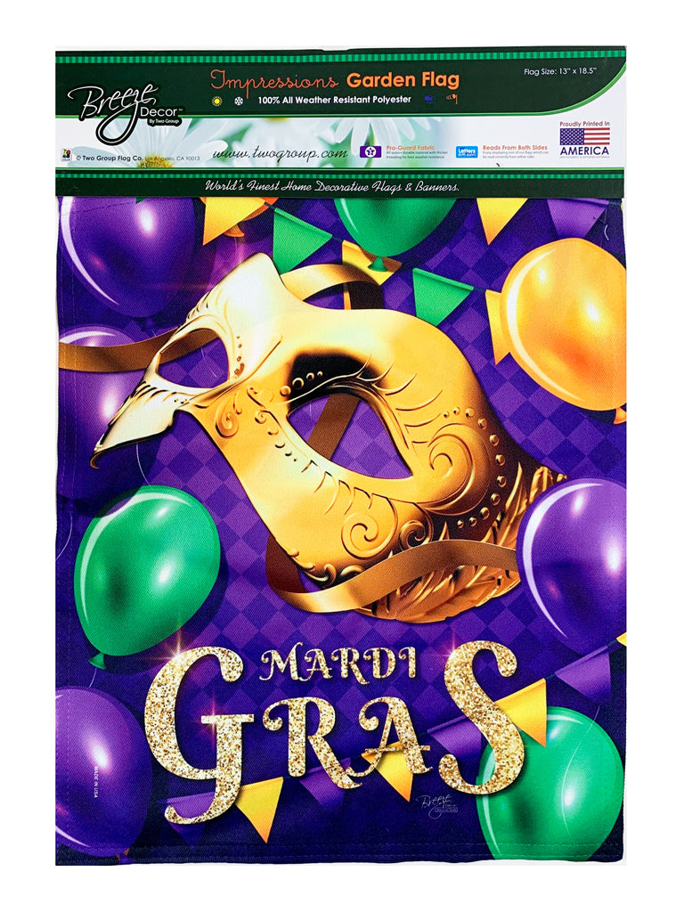 Mardi Gras Garden Flag - Mask & Balloons