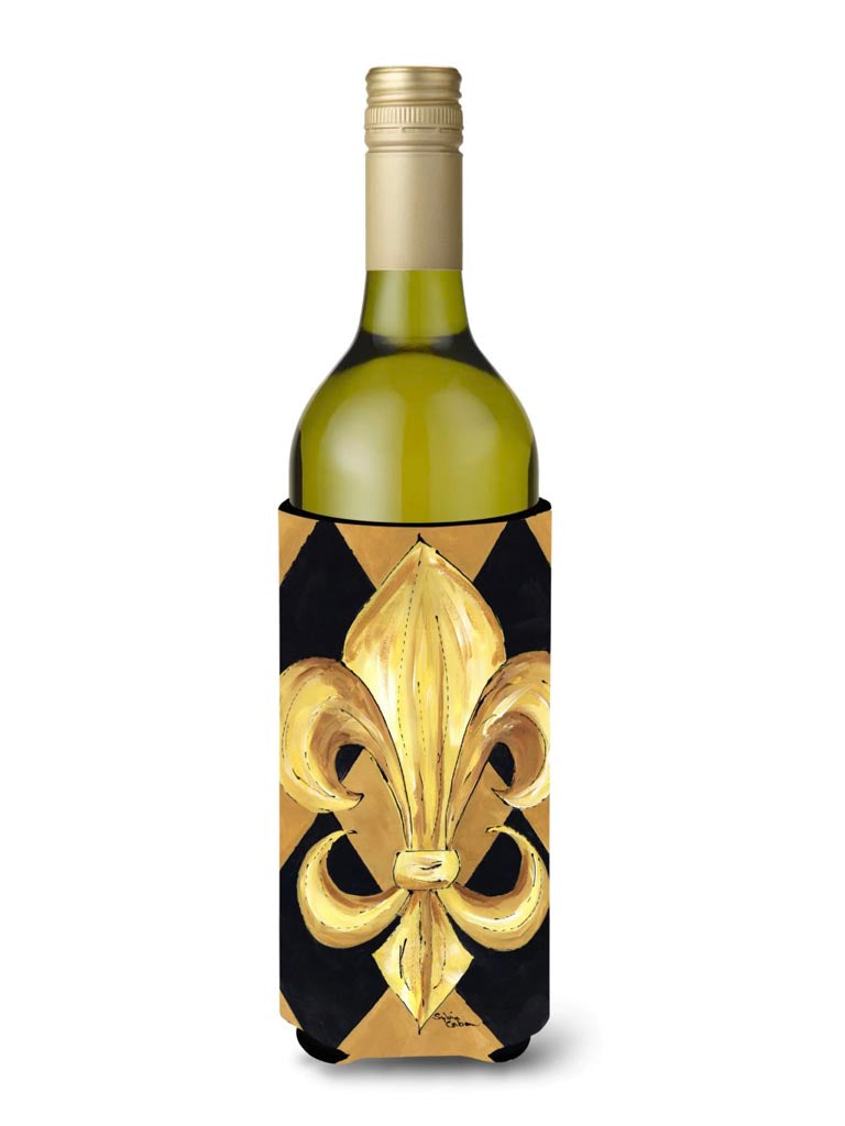 Wine Bottle Insulator - Black & Gold Fleur de lis – The Velvet Monkey