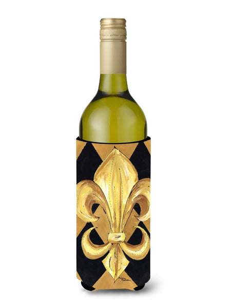 Wine Bottle Insulator - Black & Gold Fleur de lis