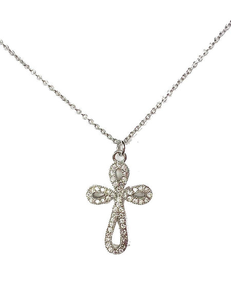 Cross Necklace with crystal accents - Silver