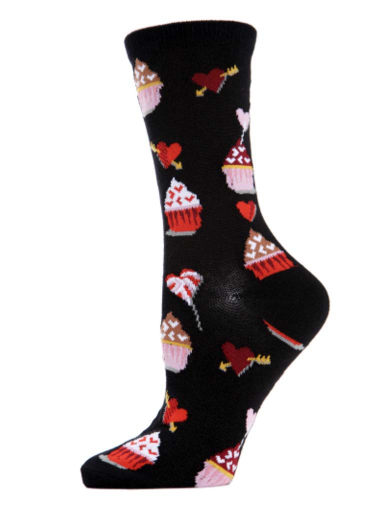 Valentine's Cupcakes - Black Crew Socks