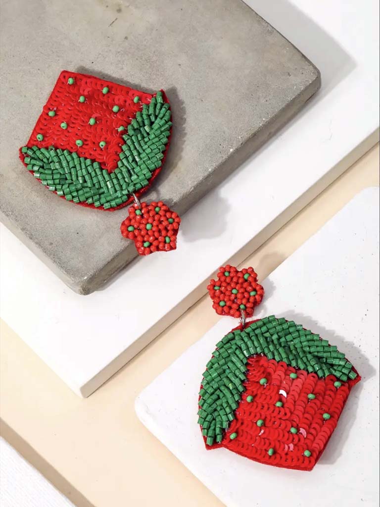 Seed Bead Earrings - Strawberry